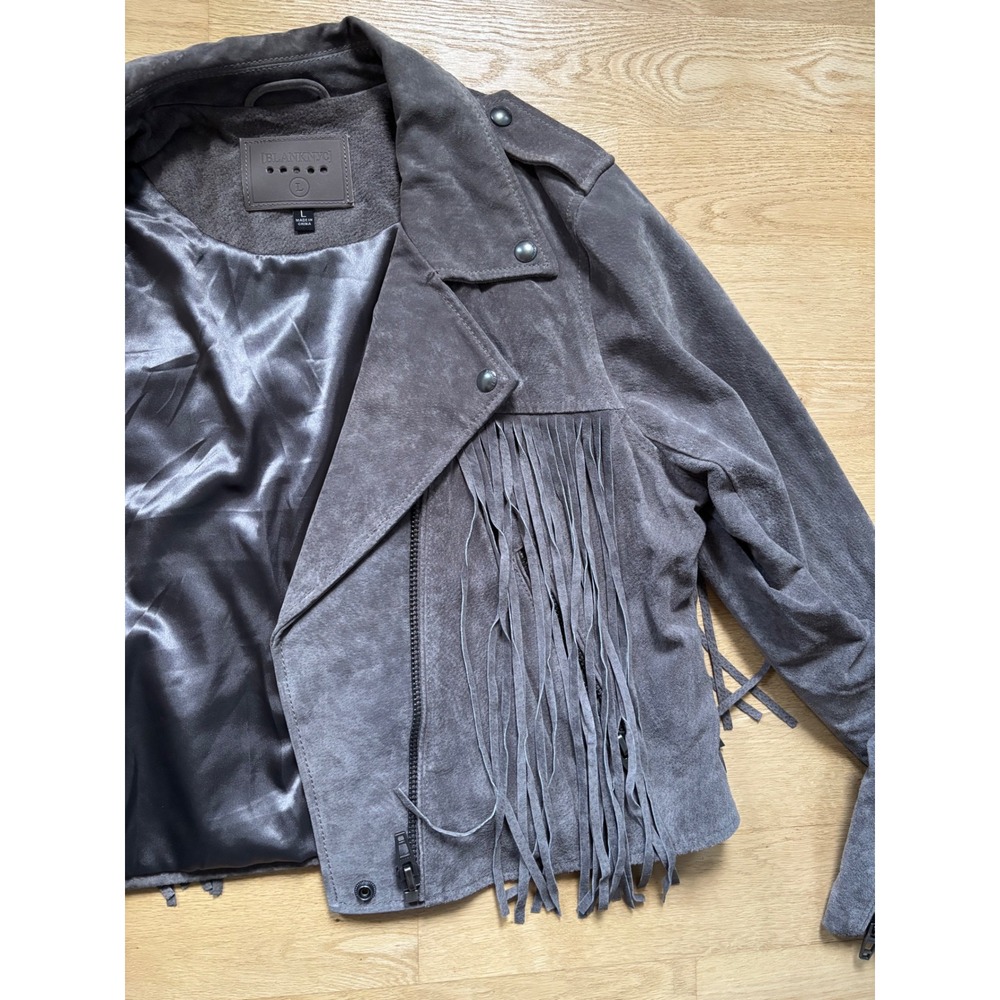 BLANKNYC High Altitude Gray Suede Fringe Moto Cowboy Cowgirl Crop Jacket Large - Picture 10 of 14